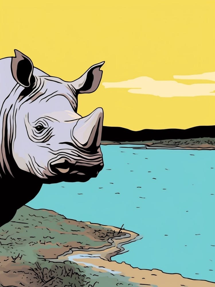 Simple Rhino Illustration By The River 3