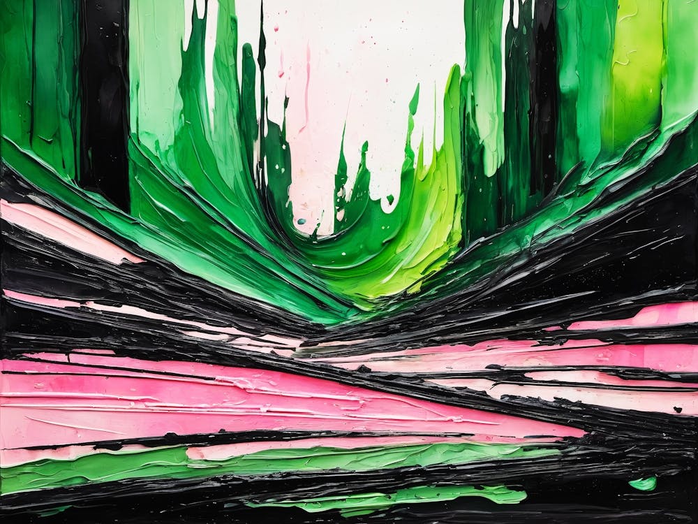 Abstraktes Landschaft Pink Grün Gemälde 1
