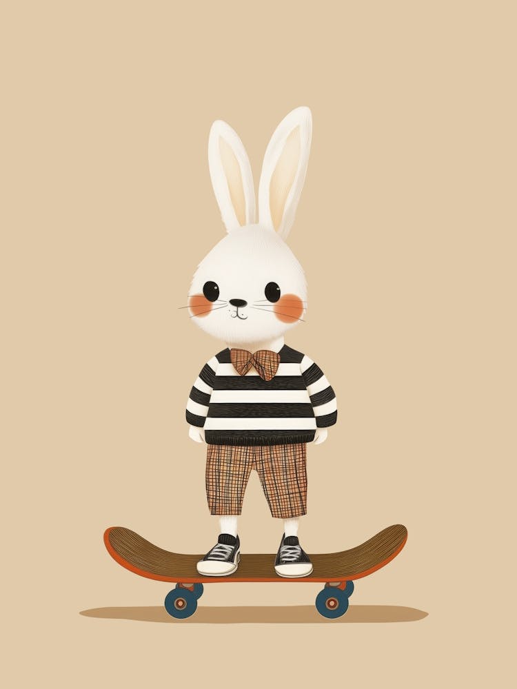 Skateboarding Bunny Wall Art – Kids’ Room Poster