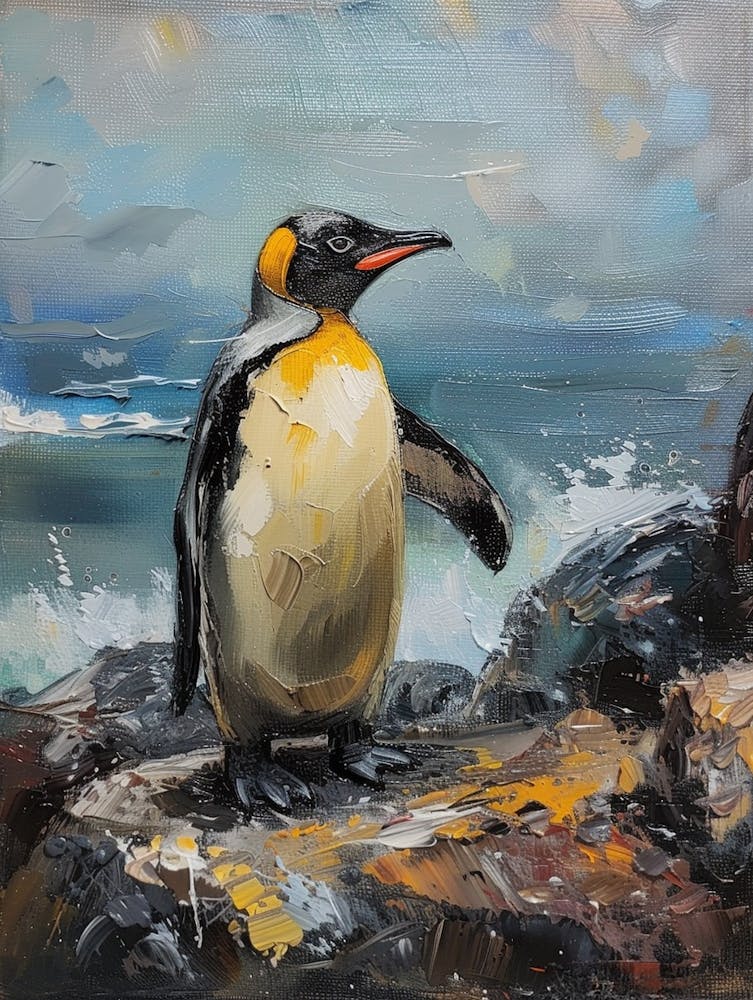 African Penguin Sea Lion Island Oil Painting 3