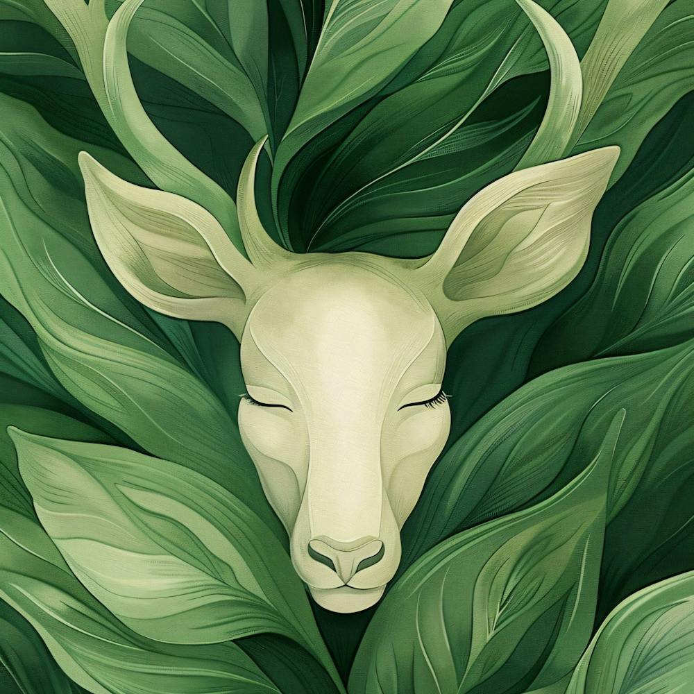 Deer Head In Green Leaves