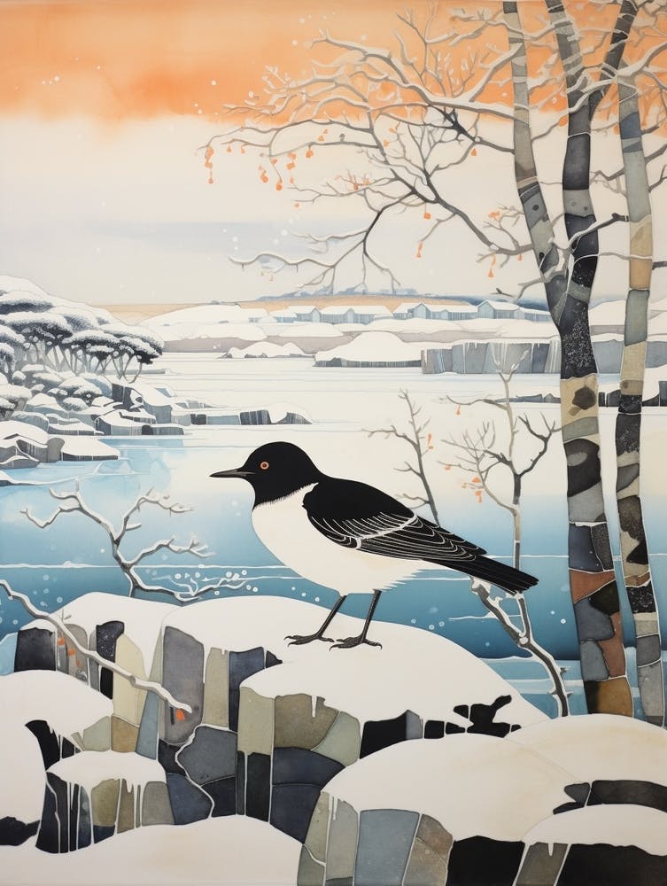 Winter Bird Painting Magpie 4