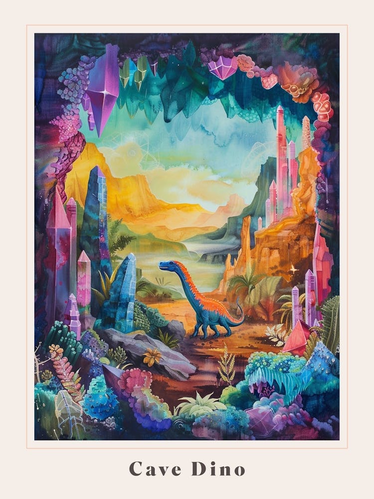 Colourful Dinosaur In A Crystal Cave 1 Poster