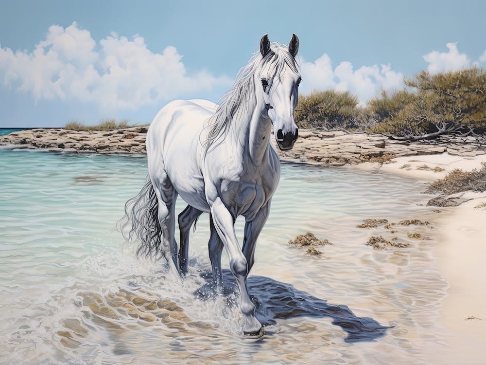 A Horse Oil Painting In Eagle Beach, Aruba, Landscape 4