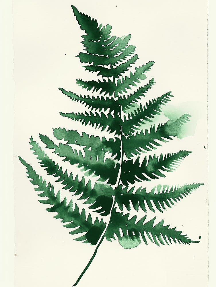 Green Ink Painting Of A Autumn Fern 1