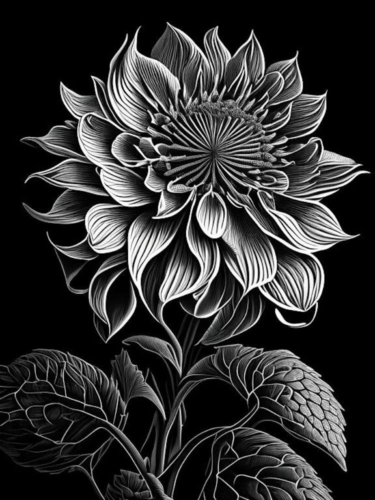 Zinnia Leaf Linocut
