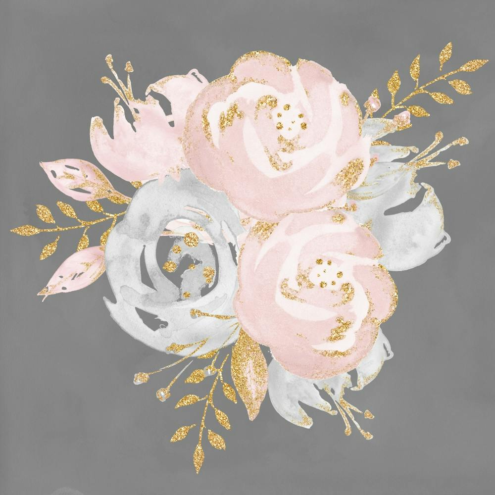 Pink And Gold Roses on Gray