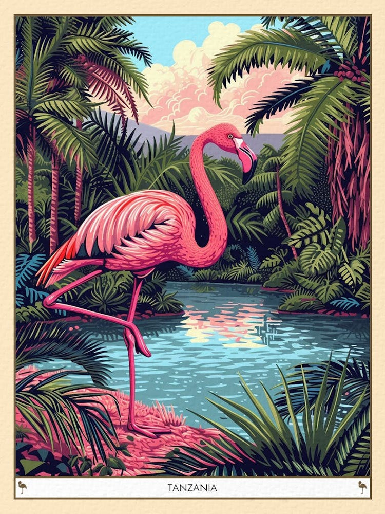 Greater Flamingo Tanzania Tropical Illustration 1 Poster