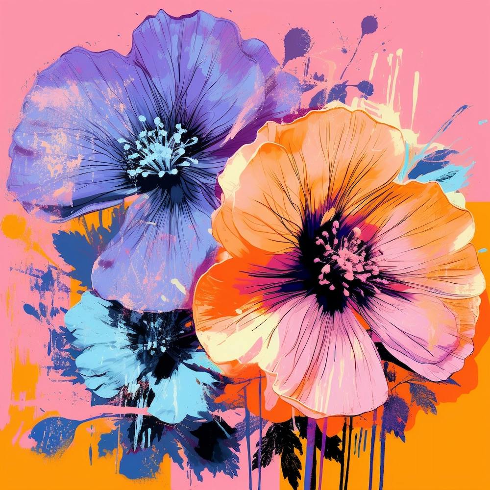 Andy Warhol Style Pop Art Flowers Lilac 4 Square