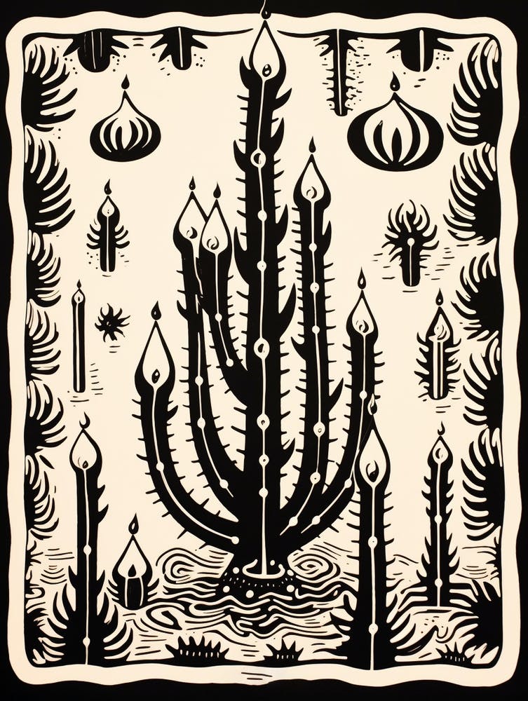 B&W Cactus Illustration Woolly Torch Cactus 1