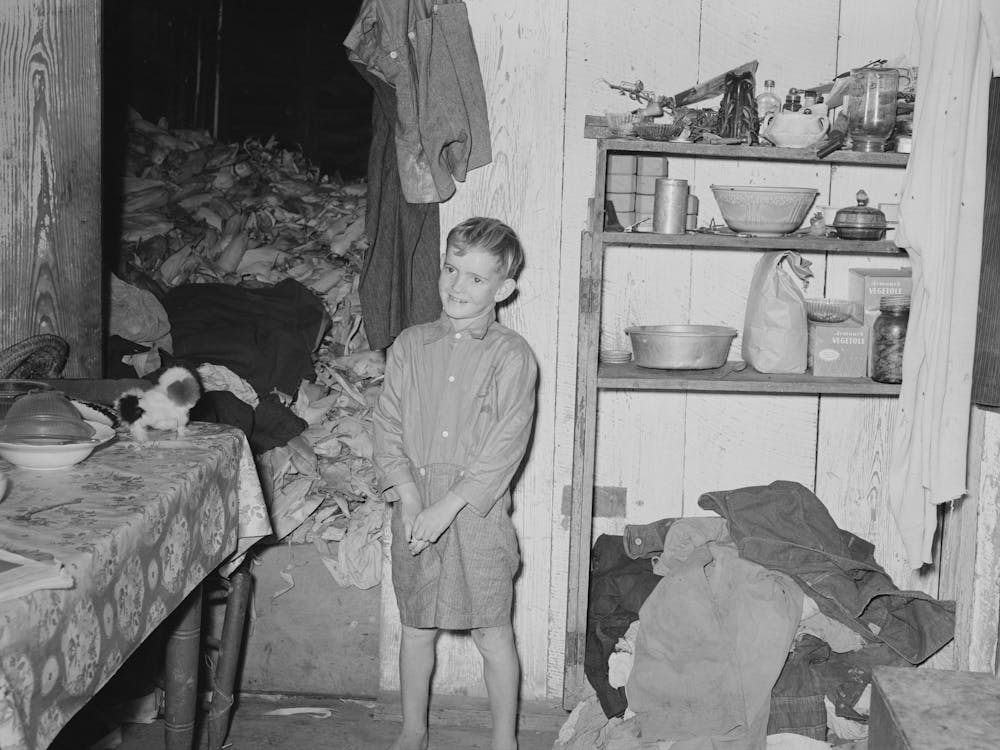 Son Of The Adams Family, Morganza, Louisiana, In Kitchen With Corn Crib In The Rear Room By Russell Lee