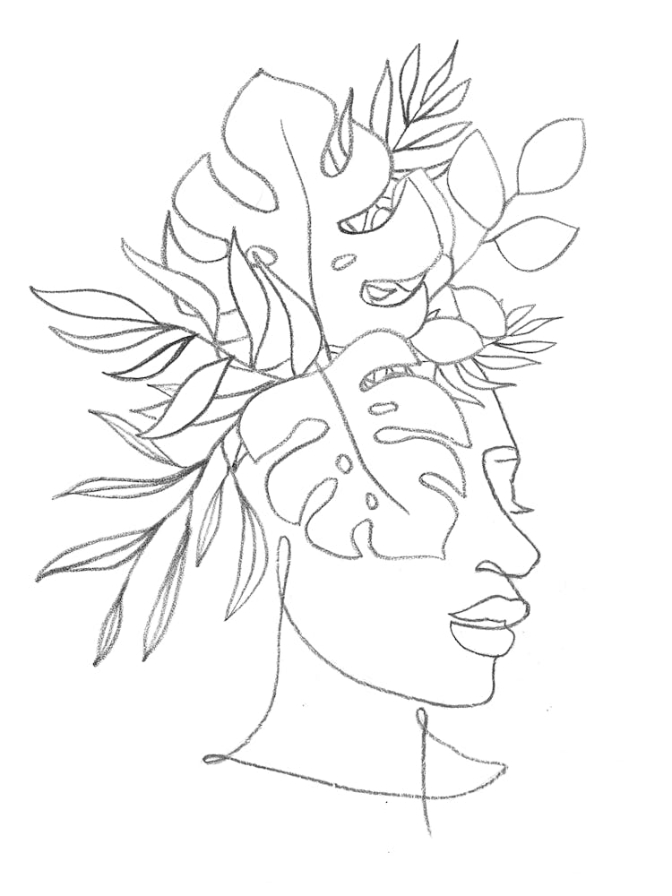 Line art Woman With Leaves