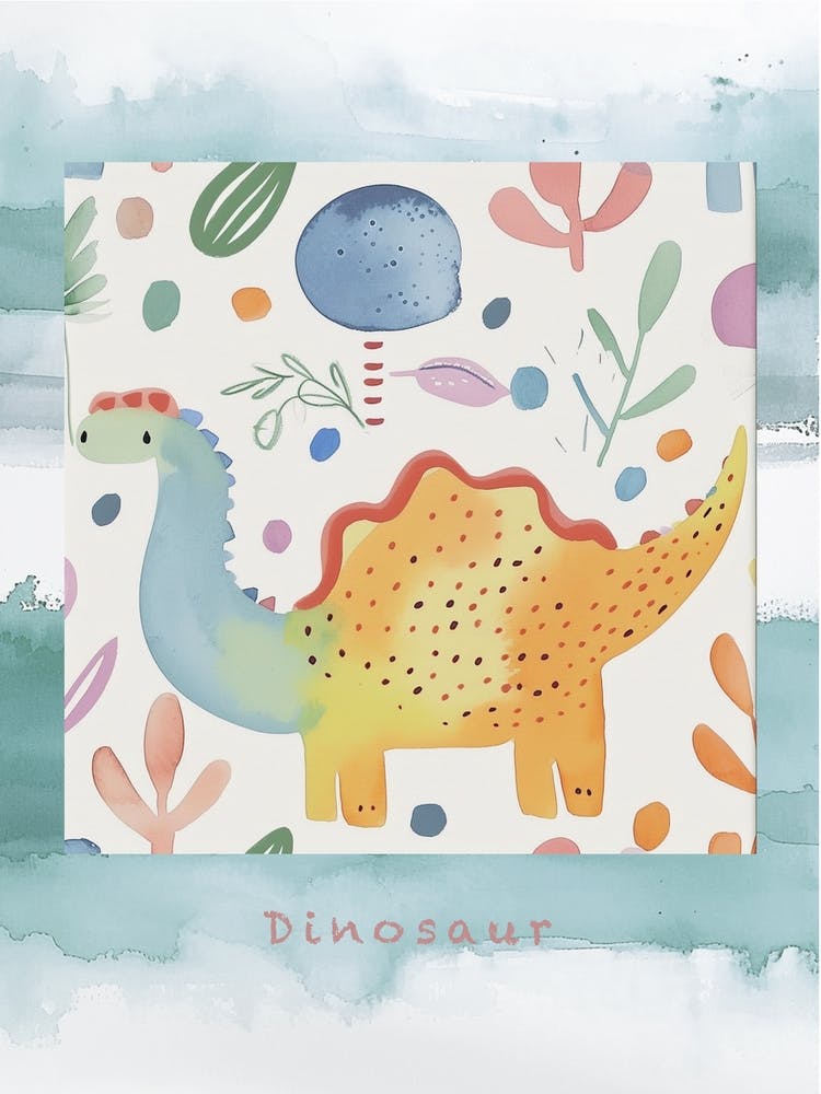 Cute Muted Pastels Pattern Dinosaur 3 Poster