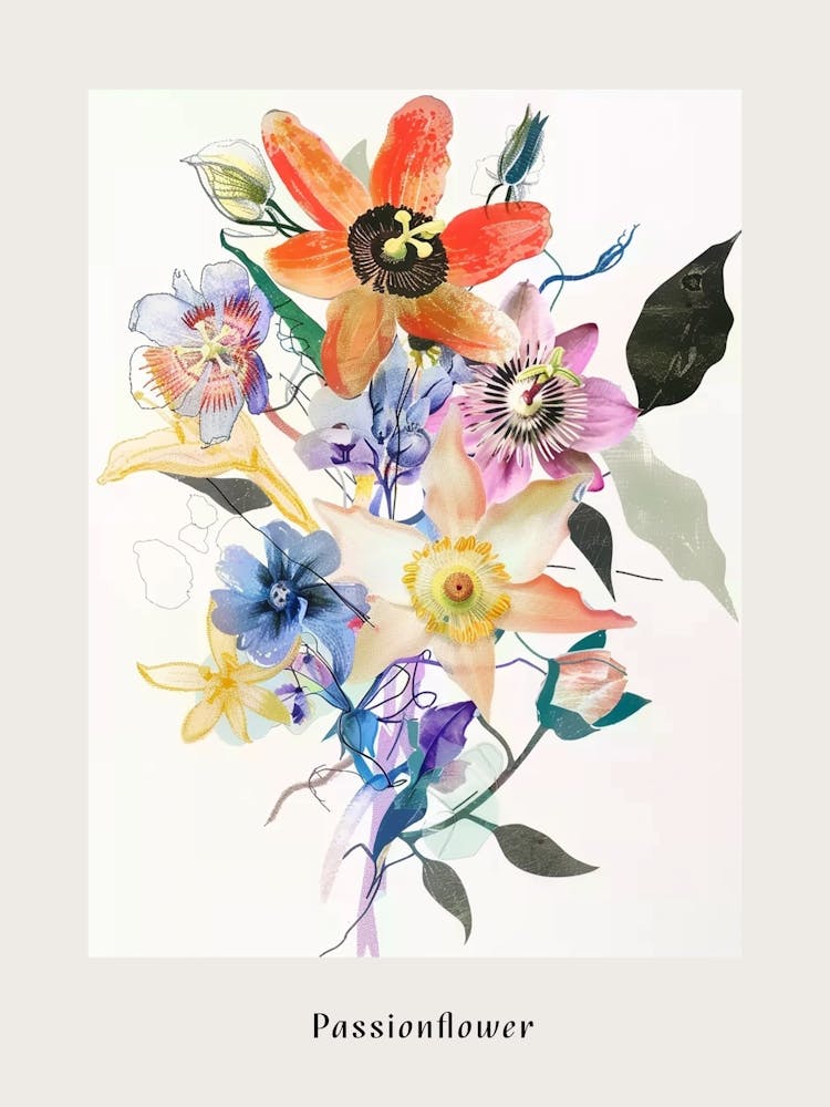 Passionflower 1 Collage Flower Bouquet Poster