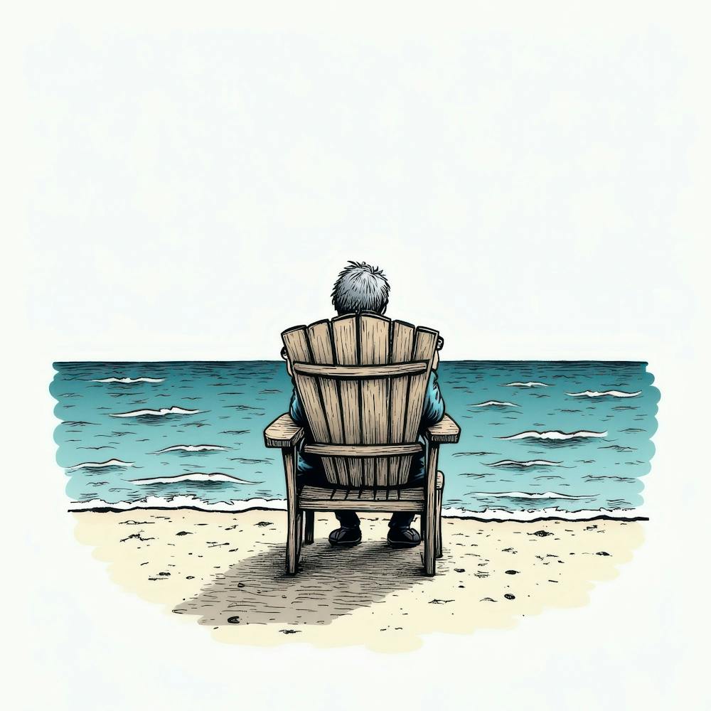 Old Man Sitting On The Beach
