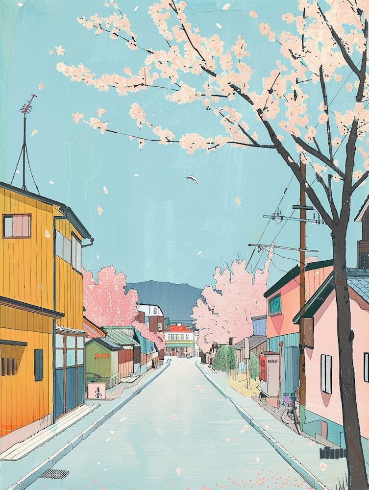 Otaru Japan 4 Retro Illustration