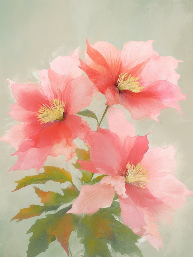 Poinsettia Flowers Acrylic Painting In Pastel Colours 3