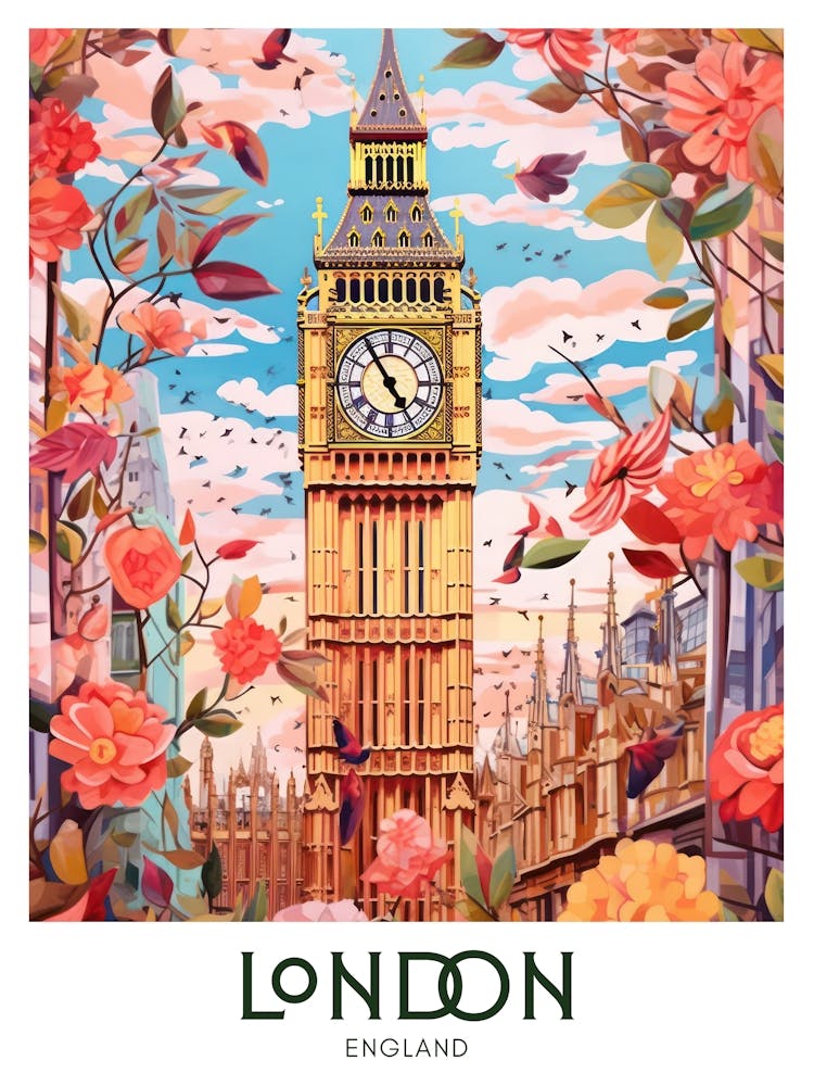 London, United Kingdom Maximalist Travel Poster Vibrant Colour