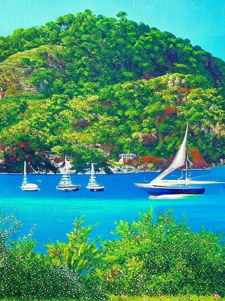 Bequia Island Saint Vincent And The Grenadines Pointillism Style Tropical Destination