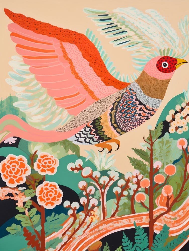 Maximalist Bird Painting Lark 1