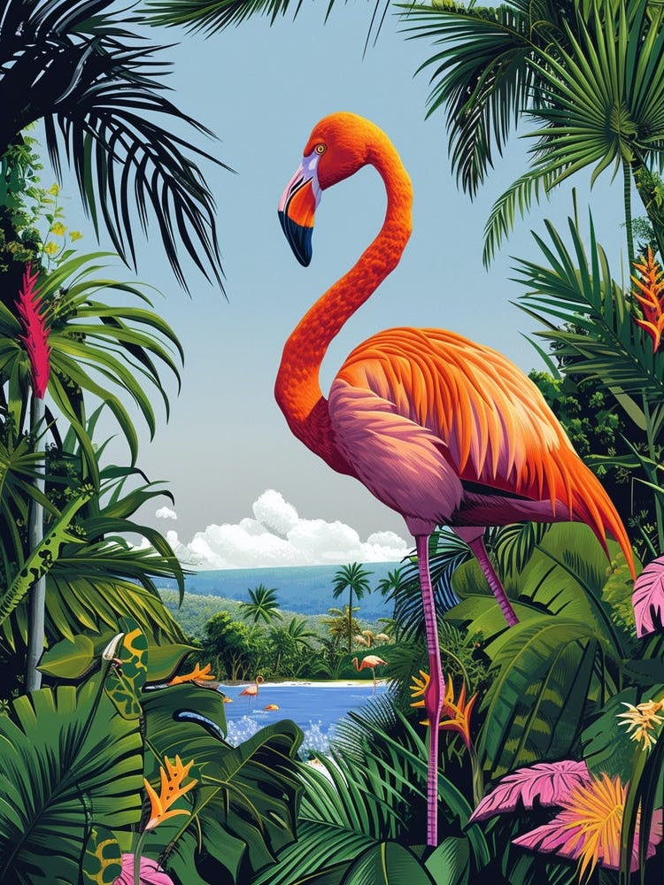 Greater Flamingo Italy Tropical Illustration 3