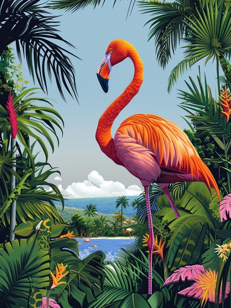 Greater Flamingo Italy Tropical Illustration 3