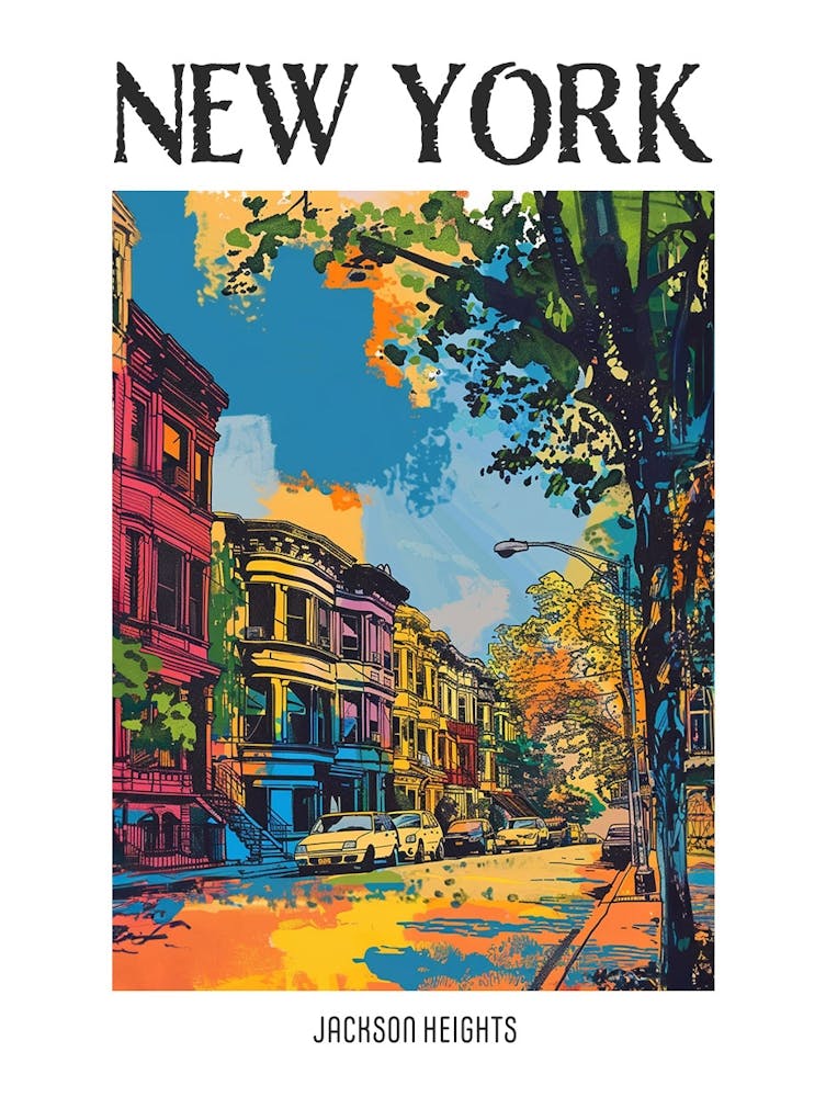 Jackson Heights New York Illustration Sérigraphique Colorée 1 Affiche