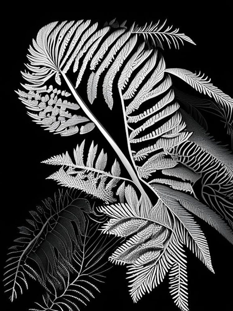 Mimosa Leaf Linocut 1