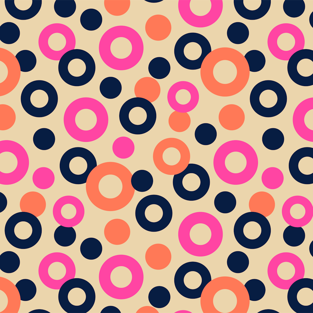 DROPS Polka Dots Rings Abstract Geometric in Retro Pink Orange Blue on Cream