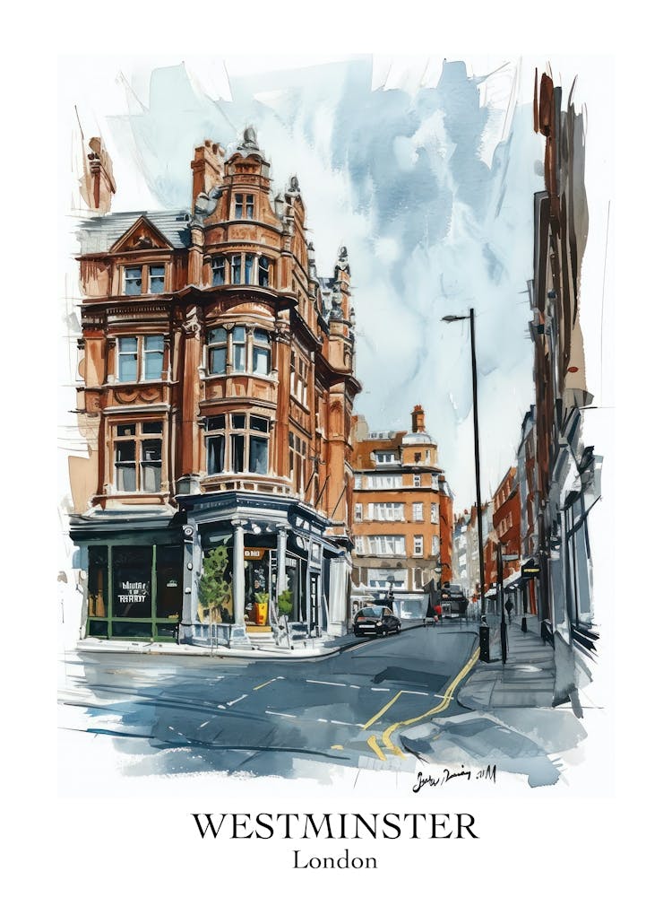 Westminster London Borough Straßen Aquarell 2 Poster