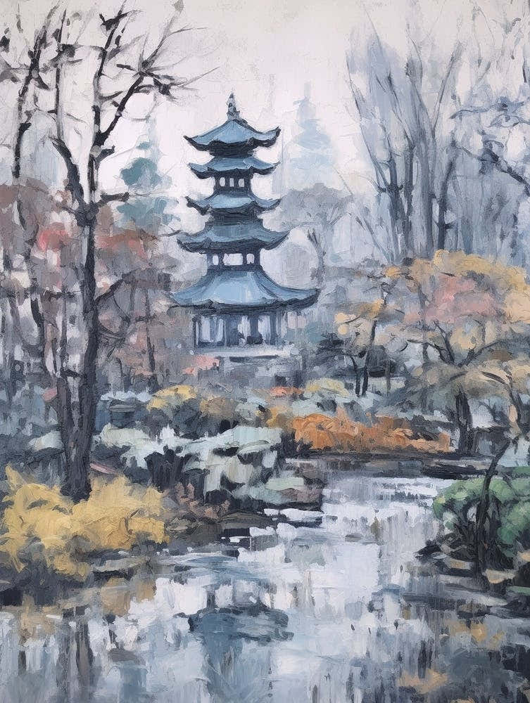 Winter City Park Painting Shinjuku Gyoen National Garden Japan 3