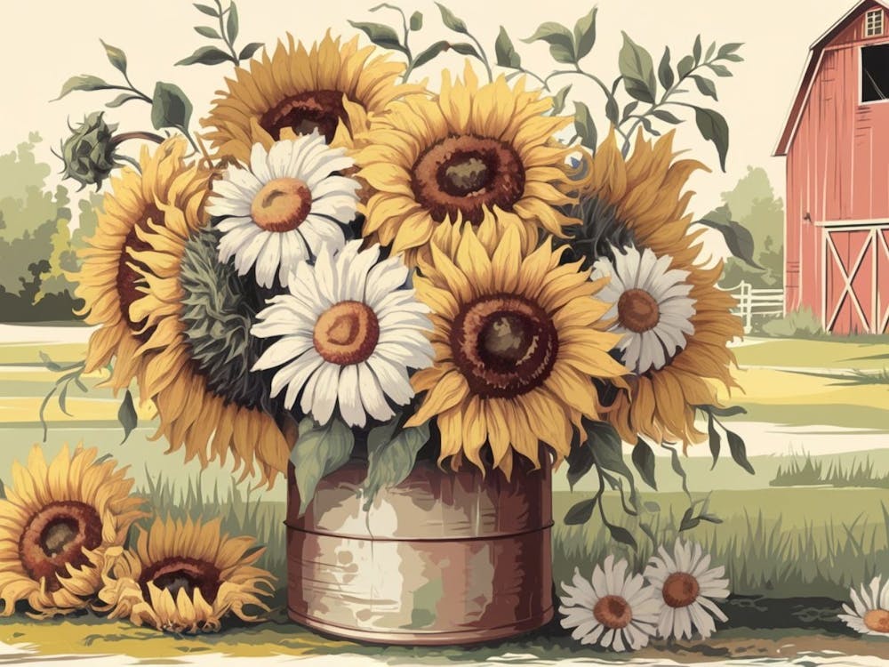 Sunflower Fields Drawing - Landscape