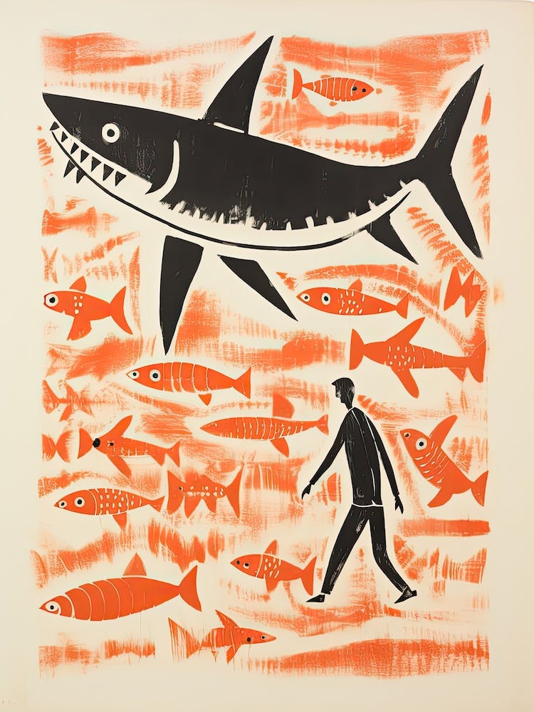 Shark, Woodblock Animal  Drawing 2