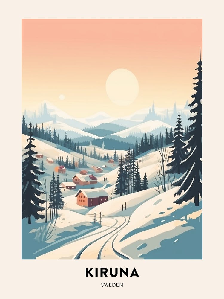 Vintage Winter Travel Poster Kiruna Sweden 2