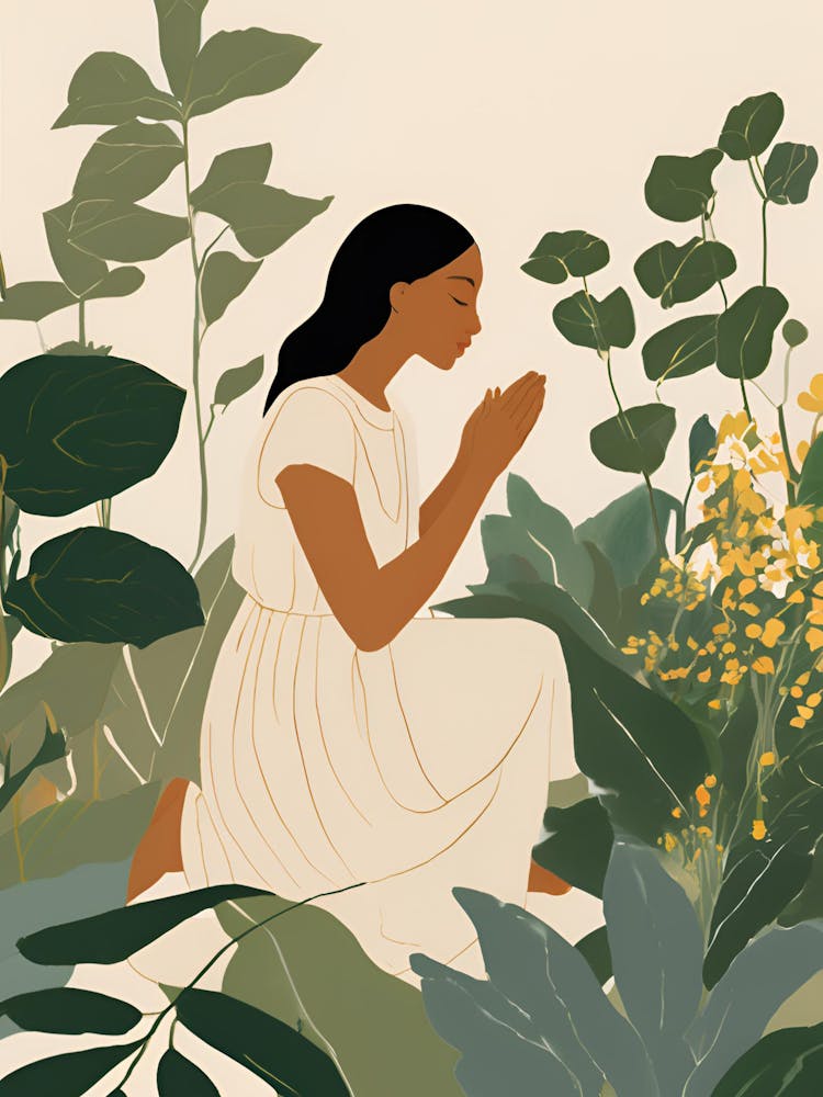 Woman Praying In The Garden