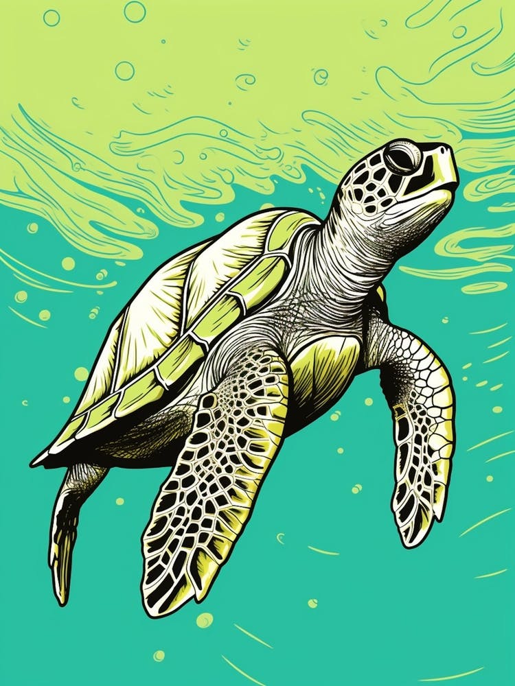 Simple Green And Turquoise Linework Turtle Illustration 2