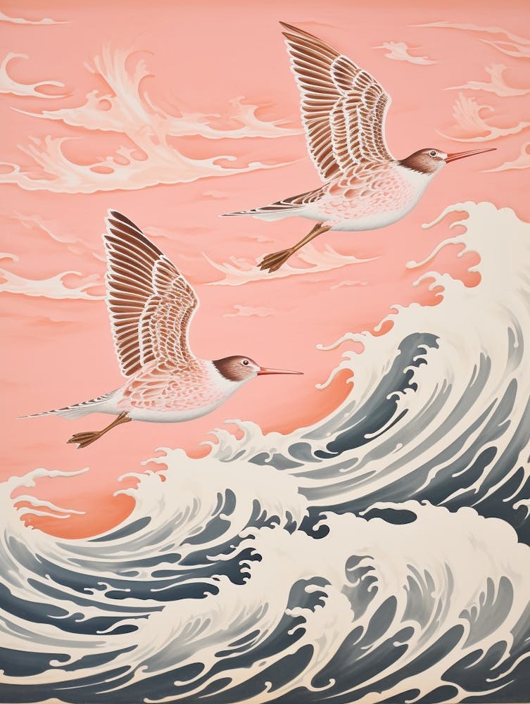 Vintage Japanese Inspired Bird Print Dunlin 1