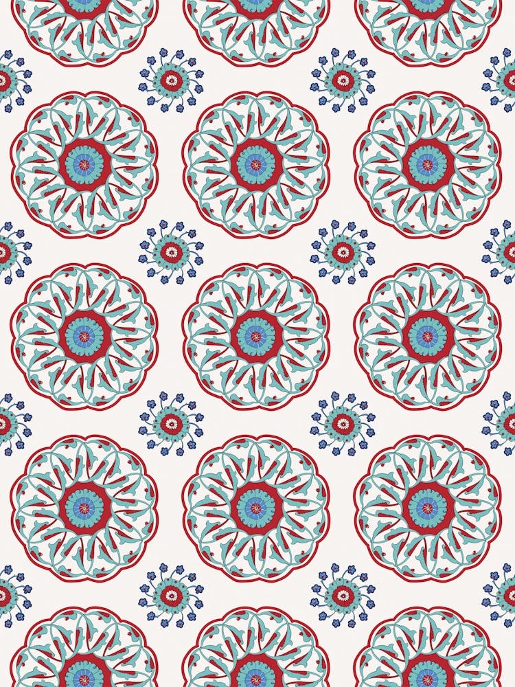Motif Floral Rouge et Bleu — Motif turc d'Iznik, décor floral