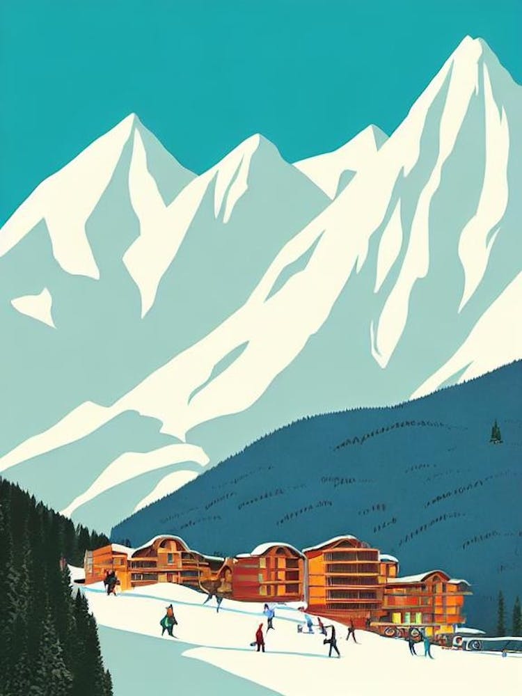 La Plagne, France Midcentury Vintage Skiing Poster