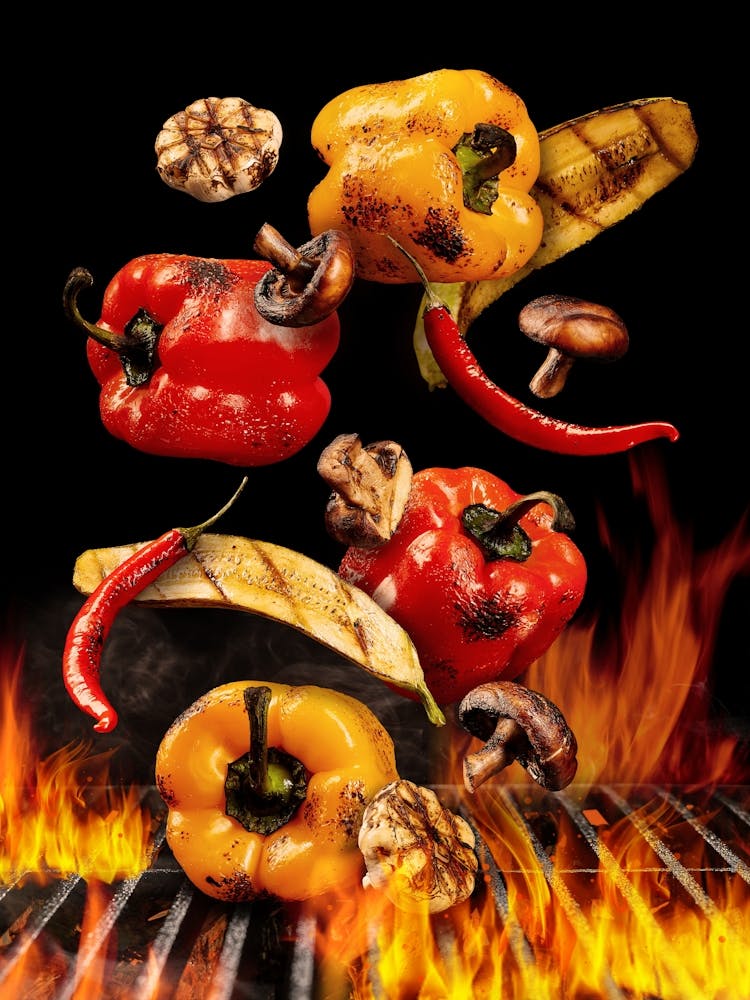BBQ, Gegrilltes Gemüse — Essens-Küchenposter/Tafel, Fotokunst