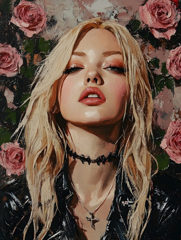 Punk Blonde Woman And Pink Roses 5
