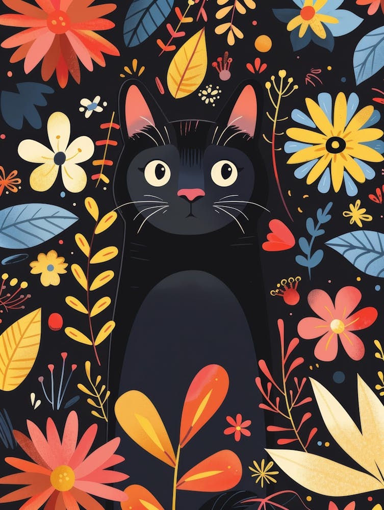 Black Cat In Flowers 12