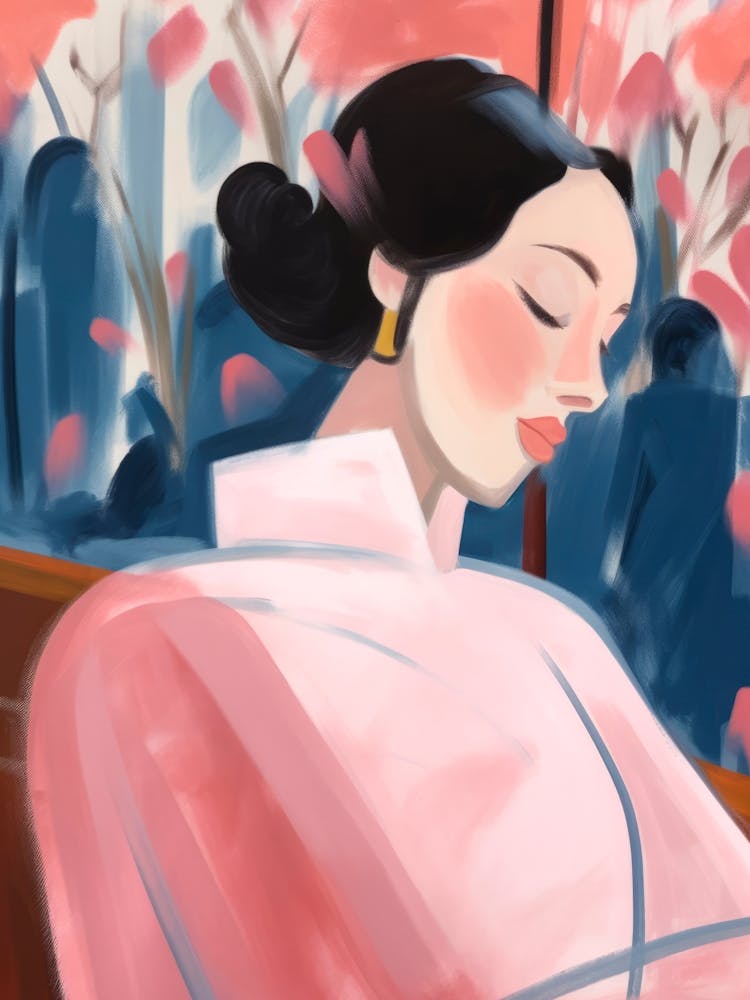 Asian Woman Relaxing. Oil Portrait