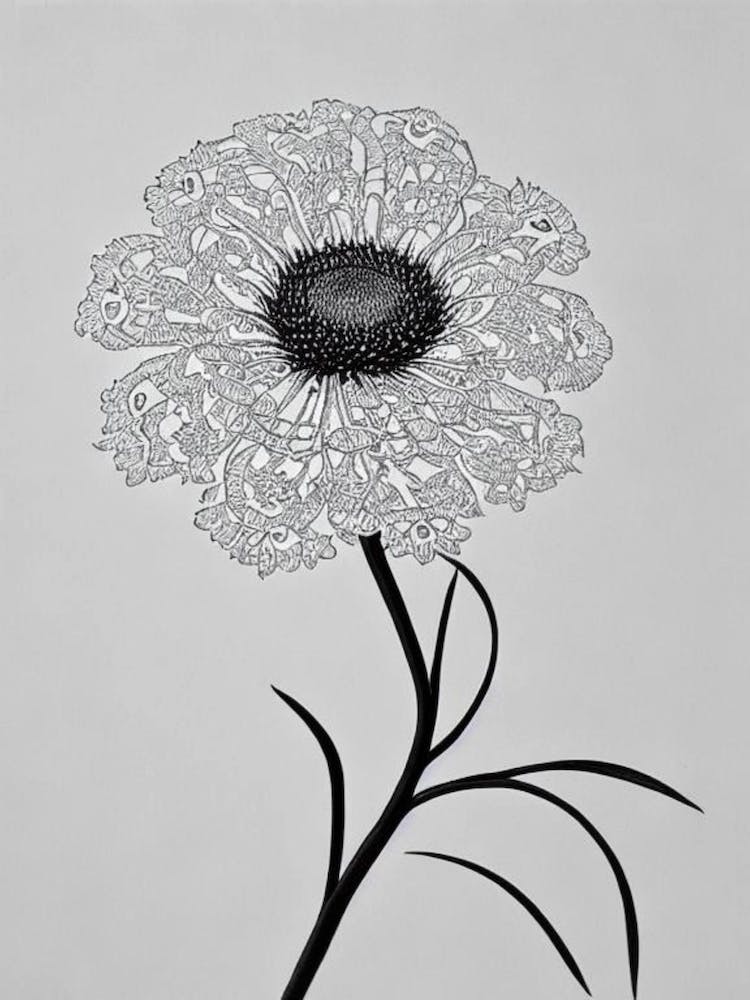 Queen Anne's Lace B&W Pencil 1 Flower