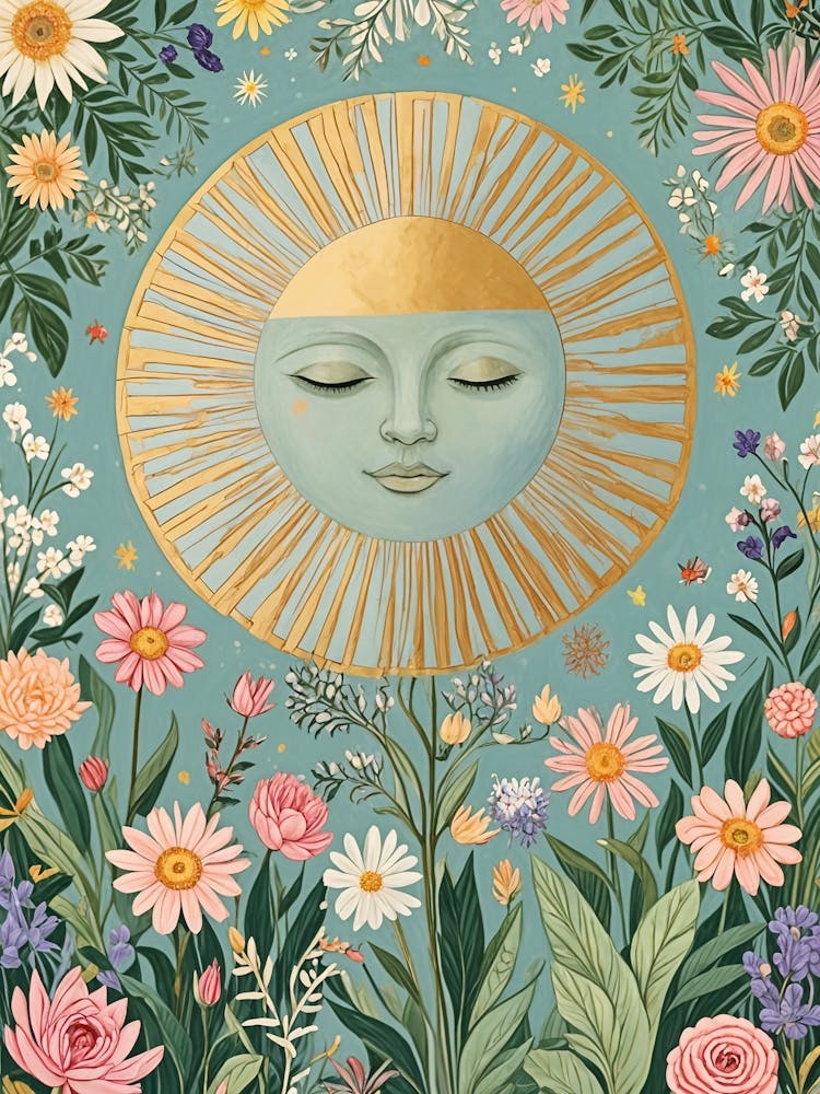 Goldene Sonne und Blumen