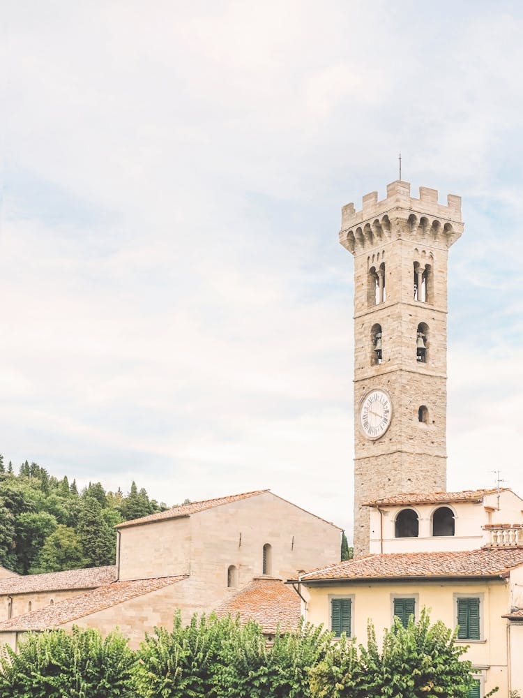 Florence, Italy I Medieval architecture tower photography in a pastel summer italian country village in Tuscany in Fiesole among the mountains, olive groves and cypress trees to experience la dolce vita