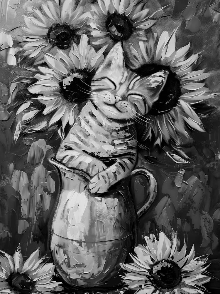 Cat With Sunflowers