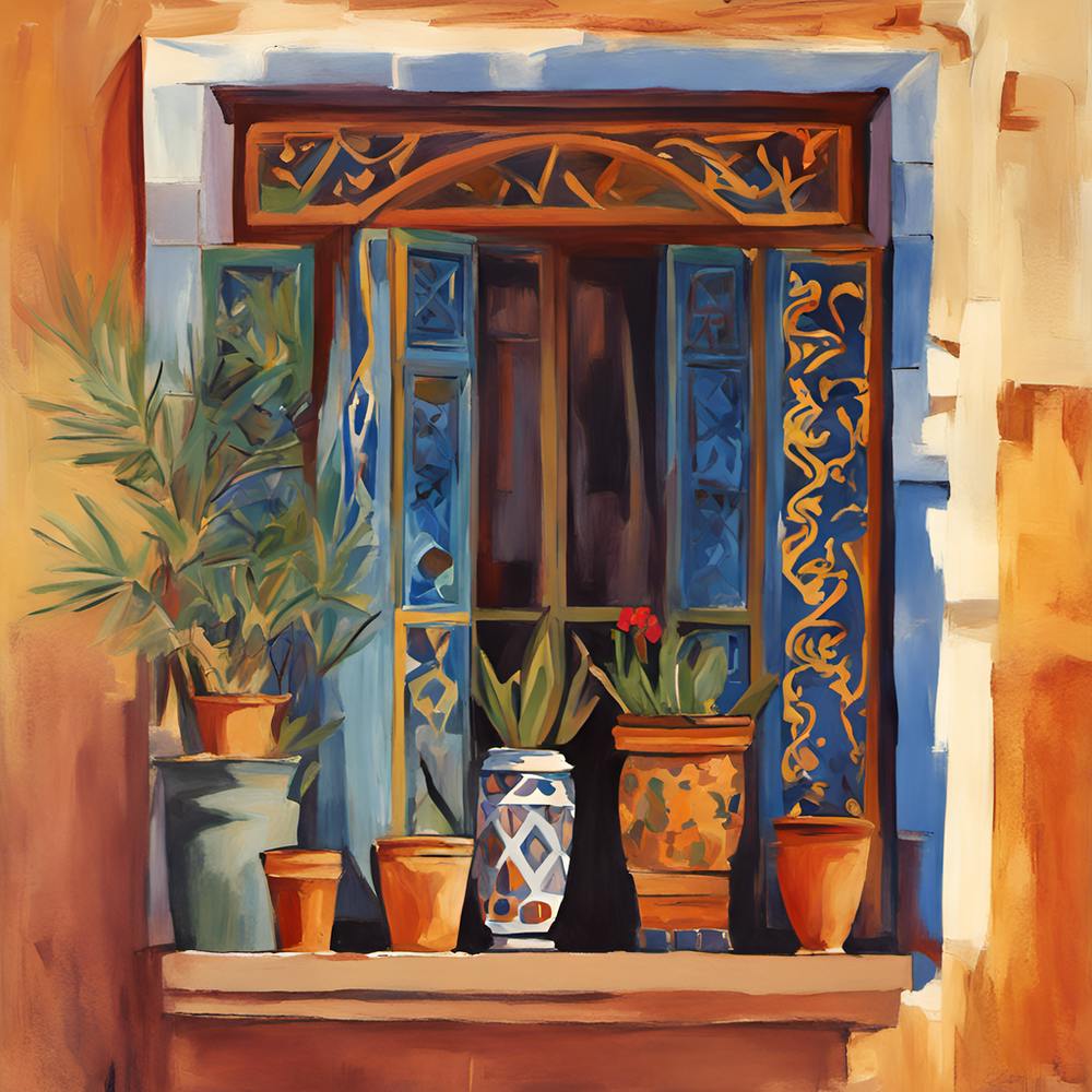 Morrocan Window With Potted Plants