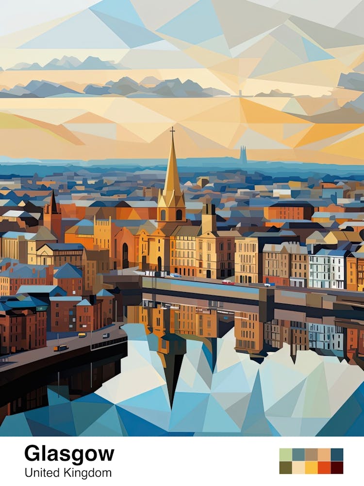 Glasgow, United Kingdom, Geometric Illustration 3 Poster