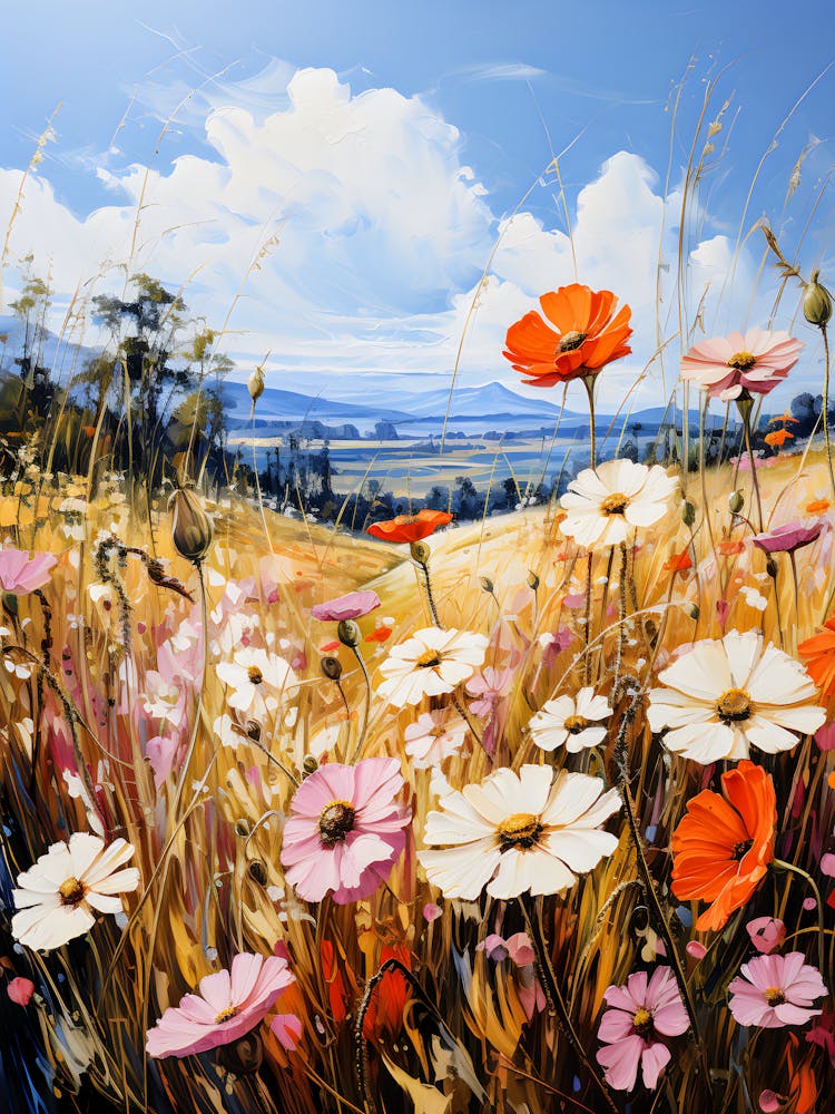 Wildflower Bliss - Hand-painted Nature Landscape Art, Summer Meadow Painting, Floral Wall Decor